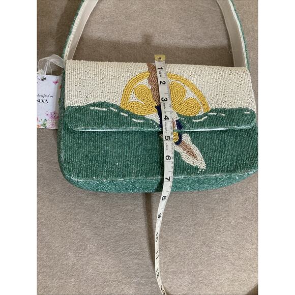 Viral Handcrafted In India Beach Sun Beaded Bag Purse New Aqua Ivory - Picture 7 of 10